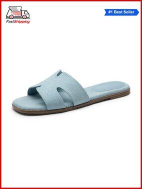 Rihero Flat Sandals Women Comfortable Slip On Leather Slide Sandals